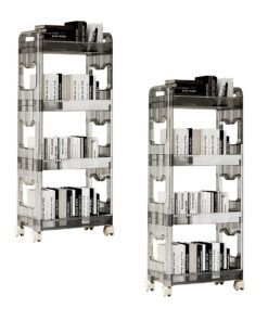 SOGA 2X 38x24 Black 4 Tier Bookshelf & Cosmetic Storage Organizer Trolley Rack