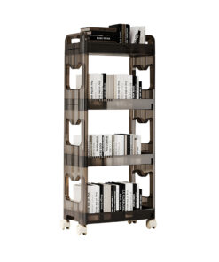 SOGA 38x24cm Black 3 Tier Bookshelf & Cosmetic Storage Organizer Trolley Rack