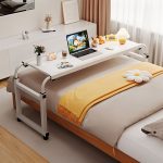 2-SOGA 120x45cm White Cross Bed Movable Desk Table w/ Adjustable Length & Height