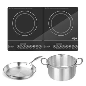 SOGA Dual Burners Cooktop Stove 28cm Stainless Steel Induction Casserole and 28cm Fry Pan