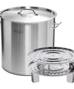SOGA 50L Stainless Steel Stock Pot with Two Steamer Rack Insert Stockpot Tray
