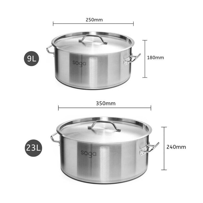 SOGA Stock Pot 9L 23L Top Grade Thick Stainless Steel Stockpot 18/10 - Image 5