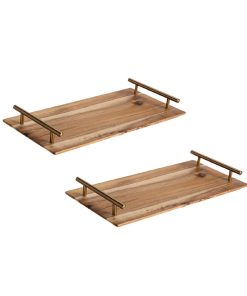 1-SOGA 2X 30cm Brown Rectangle Wooden Acacia Food Serving Tray Charcuterie Board Centerpiece  Home Decor