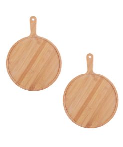 1-SOGA 2X 6inch Blonde Round Premium Wooden Serving Tray Board Paddle with Handle Home Decor