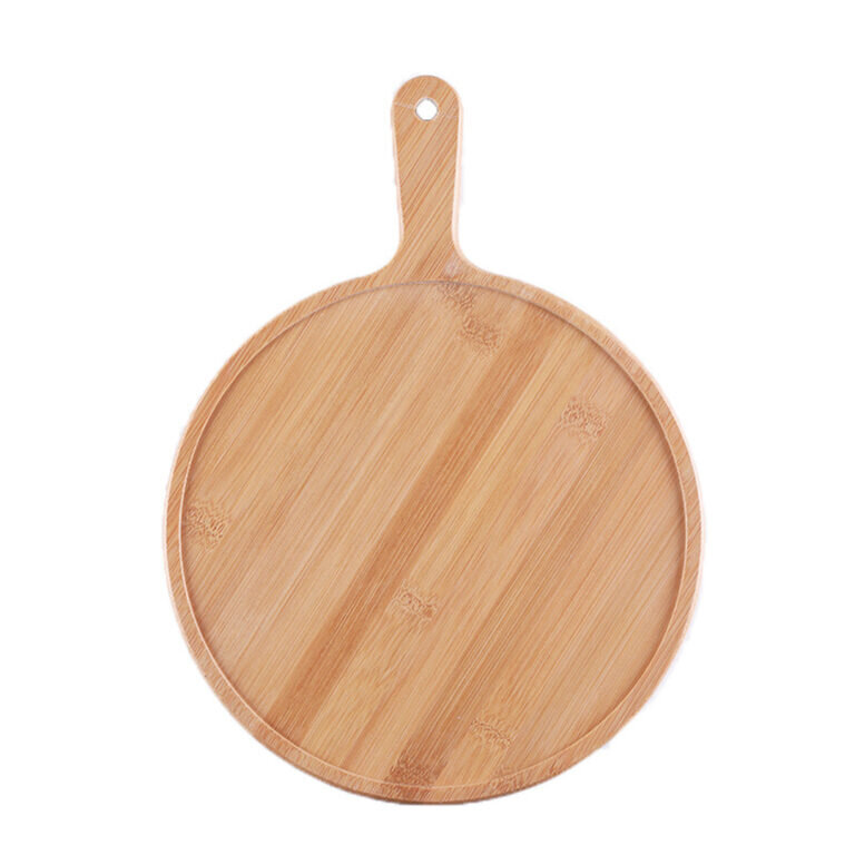 1-SOGA 9 inch Blonde Round Premium Wooden Serving Tray Board Paddle with Handle Home Decor