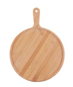 1-SOGA 11 inch Blonde Round Premium Wooden Serving Tray Board Paddle with Handle Home Decor