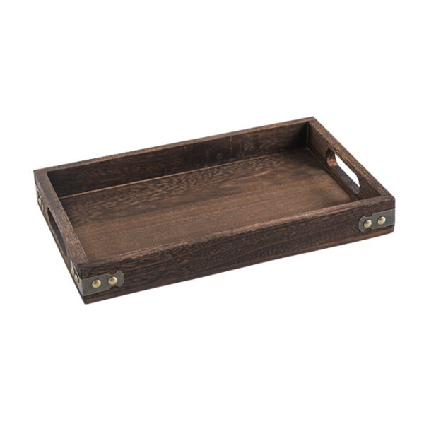 1-SOGA Small Walnut Brown Rectangle Wooden Tray Breakfast Dinner Serving Board Tea Set Holder Kitchen Home Decor