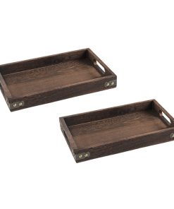 1-SOGA 2X Small Walnut Rectangle Wooden Tray Breakfast Dinner Serving Board Tea Set Holder Kitchen Home Decor