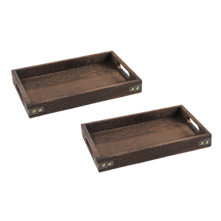 1-SOGA 2X Small Walnut Rectangle Wooden Tray Breakfast Dinner Serving Board Tea Set Holder Kitchen Home Decor