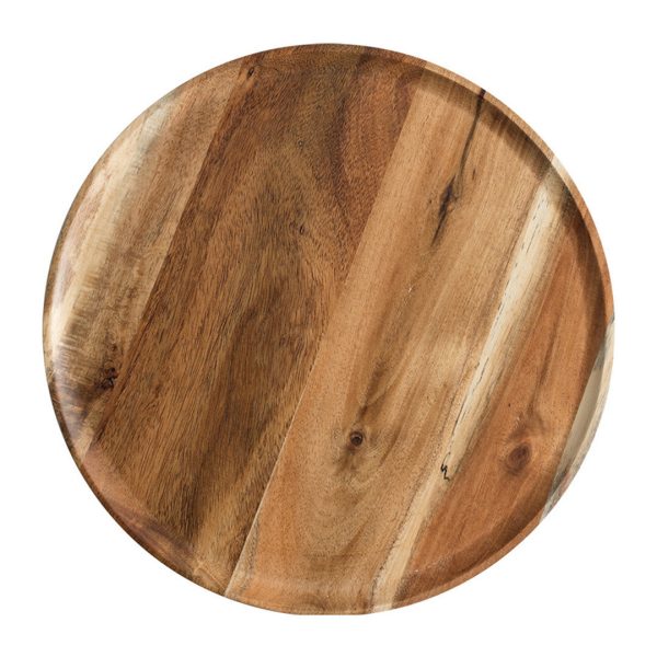 1-SOGA 25cm Brown Round Wooden Centerpiece Serving Tray Board Home Decor