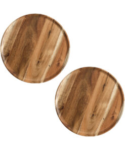 1-SOGA 2X 25cm Brown Round Wooden Centerpiece Serving Tray Board Home Decor