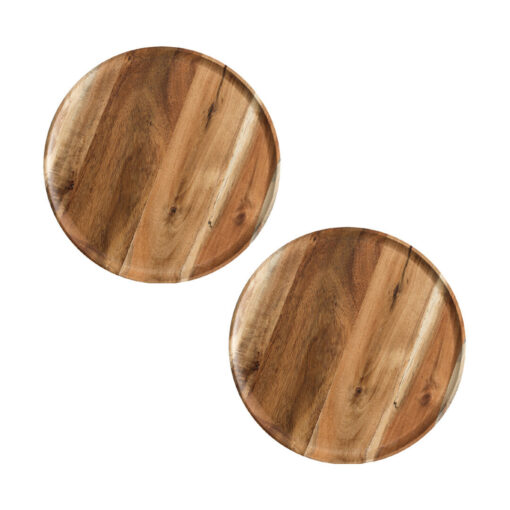 1-SOGA 2X 25cm Brown Round Wooden Centerpiece Serving Tray Board Home Decor