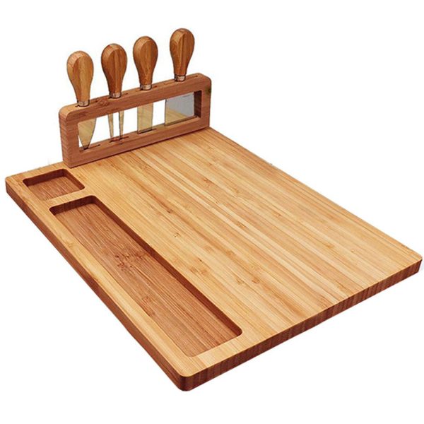 1-SOGA 36cm Brown Rectangular Wood Cheese Board Charcuterie Serving Tray with Knife Set Countertop Decor