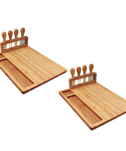 1-SOGA 2X 36cm Brown Rectangular Wood Cheese Board Charcuterie Serving Tray with Knife Set Countertop Decor