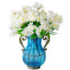 1-SOGA Blue Colored Glass Flower Vase with 10 Bunch 6 Heads Artificial Fake Silk Lilium nanum Home Decor Set