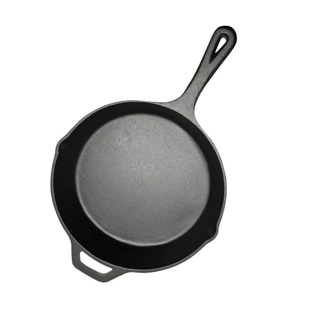 1-SOGA 30cm Round Cast Iron Frying Pan Skillet Steak Sizzle Platter with Helper Handle
