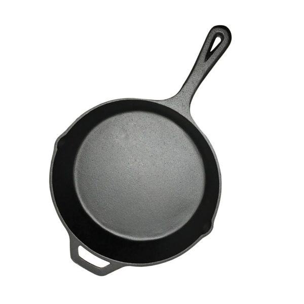 1-SOGA 30cm Round Cast Iron Frying Pan Skillet Steak Sizzle Platter with Helper Handle