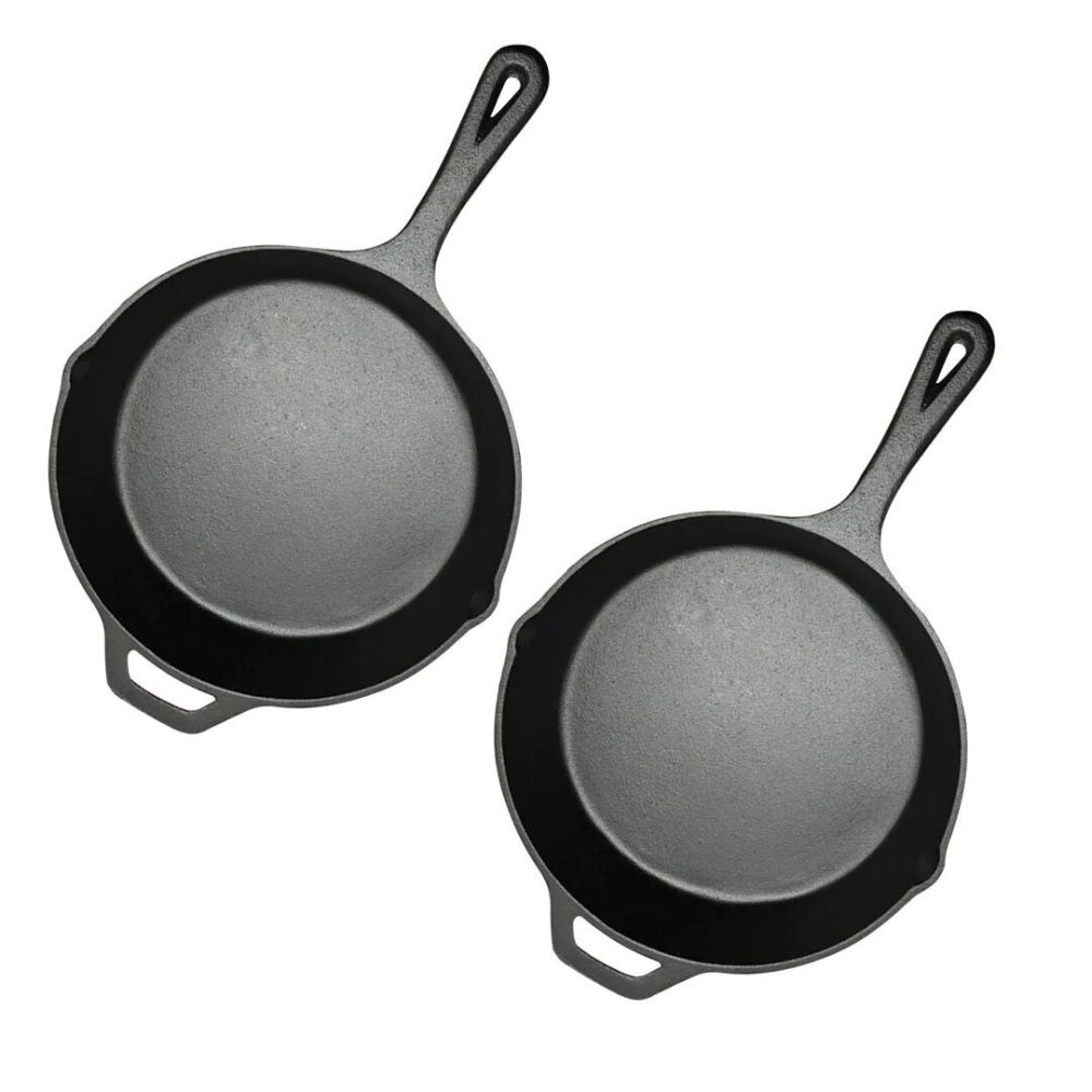 1-SOGA 2X 30cm Round Cast Iron Frying Pan Skillet Steak Sizzle Platter with Helper Handle