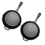 1-SOGA 2X 30cm Round Cast Iron Frying Pan Skillet Steak Sizzle Platter with Helper Handle
