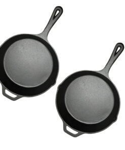 1-SOGA 2X 30cm Round Cast Iron Frying Pan Skillet Steak Sizzle Platter with Helper Handle