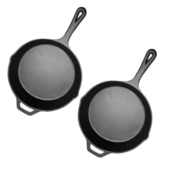 1-SOGA 2X 30cm Round Cast Iron Frying Pan Skillet Steak Sizzle Platter with Helper Handle