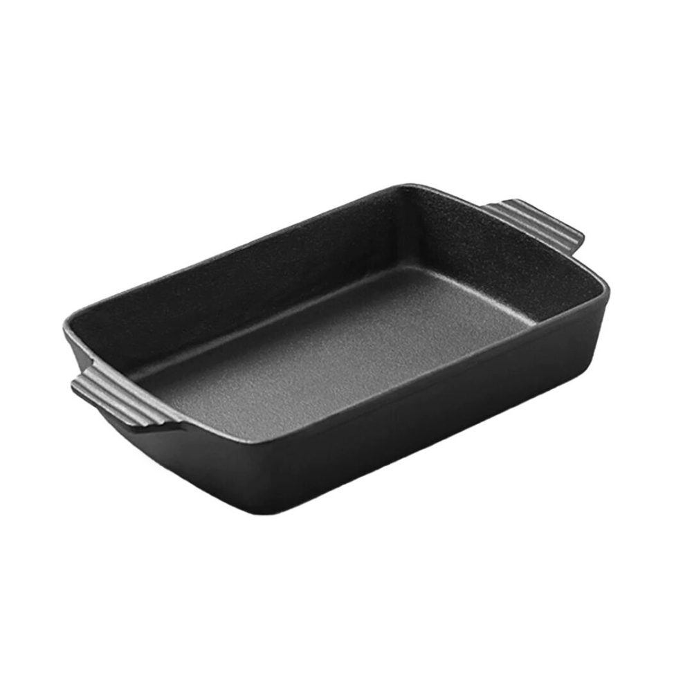 1-SOGA 38cm Cast Iron Rectangle Bread Cake Baking Dish Lasagna Roasting Pan
