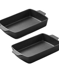 1-SOGA 2X 38cm Cast Iron Rectangle Bread Cake Baking Dish Lasagna Roasting Pan