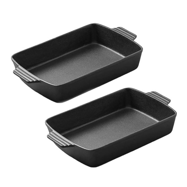 1-SOGA 2X 38cm Cast Iron Rectangle Bread Cake Baking Dish Lasagna Roasting Pan