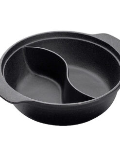1-SOGA 32CM Round Cast Iron Shabu Shabu Hotpot Beef Chicken Stew Wok Two-Flavor Division