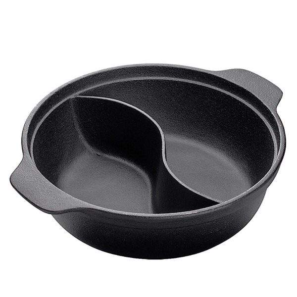 1-SOGA 32CM Round Cast Iron Shabu Shabu Hotpot Beef Chicken Stew Wok Two-Flavor Division