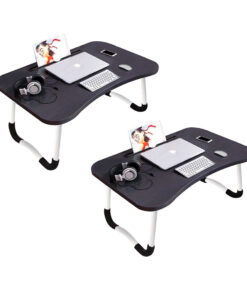 SOGA 2X Black Portable Bed Table Adjustable Foldable Bed Sofa Study Table Laptop Mini Desk with Notebook Stand Card Slot Holder Home Decor