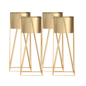 1-SOGA 4X 70cm Gold Metal Plant Stand with Gold Flower Pot Holder Corner Shelving Rack Indoor Display
