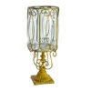 1-SOGA European Clear Glass Cylinder Flower Vase Solid Base with Gold Metal Pattern