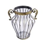 1-SOGA Clear European Glass Home Decor Flower Vase with Two Metal Handle