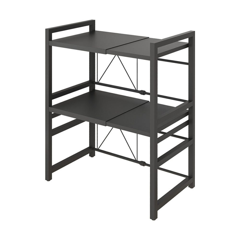 1-SOGA 3 Tier Steel Black Retractable Kitchen Microwave Oven Stand Multi-Functional Shelves Storage Organizer