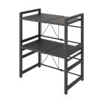 1-SOGA 3 Tier Steel Black Retractable Kitchen Microwave Oven Stand Multi-Functional Shelves Storage Organizer