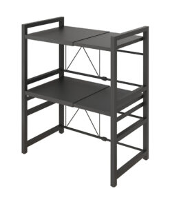 1-SOGA 3 Tier Steel Black Retractable Kitchen Microwave Oven Stand Multi-Functional Shelves Storage Organizer