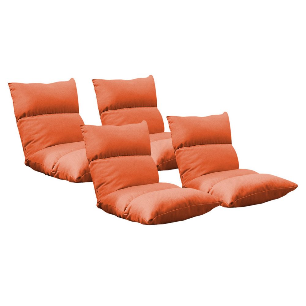 1-SOGA 4X Lounge Floor Recliner Adjustable Lazy Sofa Bed Folding Game Chair Orange