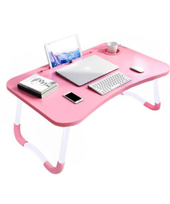 SOGA Pink Portable Bed Table Adjustable Folding Mini Desk Notebook Stand Card Slot Holder with Cup-Holder Home Decor