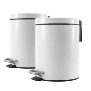 1-SOGA 2X 12L Foot Pedal Stainless Steel Rubbish Recycling Garbage Waste Trash Bin Round White