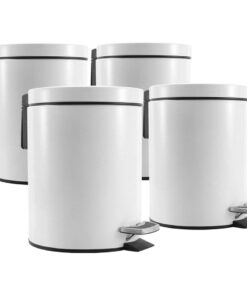 1-SOGA 4X 12L Foot Pedal Stainless Steel Rubbish Recycling Garbage Waste Trash Bin Round White