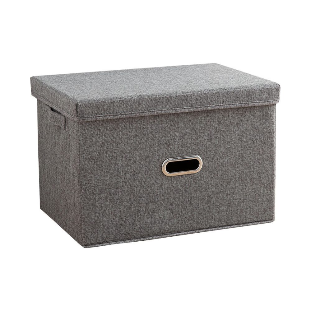 1-SOGA Grey Medium Foldable Canvas Storage Box Cube Clothes Basket Organiser Home Decorative Box