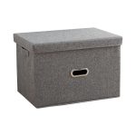 1-SOGA Grey Medium Foldable Canvas Storage Box Cube Clothes Basket Organiser Home Decorative Box
