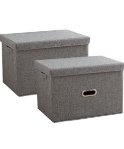1-SOGA 2X Grey Medium Foldable Canvas Storage Box Cube Clothes Basket Organiser Home Decorative Box