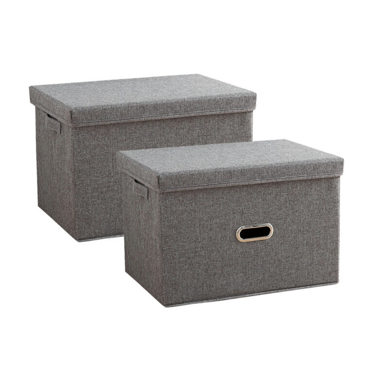 1-SOGA 2X Grey Medium Foldable Canvas Storage Box Cube Clothes Basket Organiser Home Decorative Box