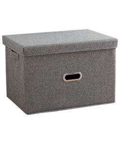 1-SOGA Grey Super Large Foldable Canvas Storage Box Cube Clothes Basket Organiser Home Decorative Box