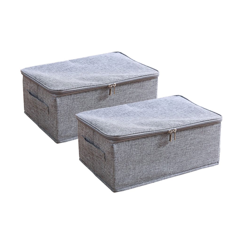 1-SOGA 2X Grey Small Portable Double Zipper Storage Box Moisture Proof Clothes Basket Foldable Home Organiser