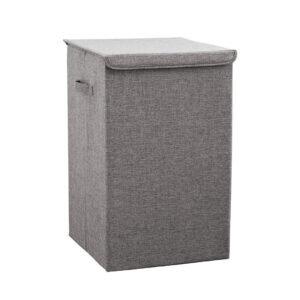 1-SOGA Grey Medium Collapsible Laundry Hamper Storage Box Foldable Canvas Basket Home Organiser Decor