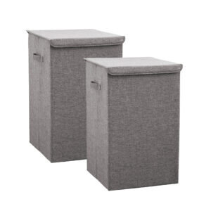 1-SOGA 2X  Grey Medium Collapsible Laundry Hamper Storage Box Foldable Canvas Basket Home Organiser Decor