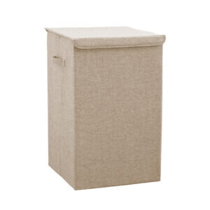 1-SOGA Beige Large Collapsible Laundry Hamper Storage Box Foldable Canvas Basket Home Organiser Decor
